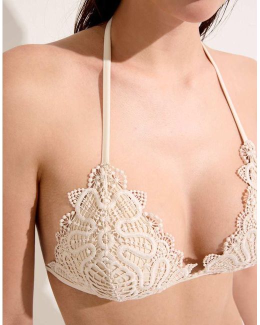 Calzedonia Natural Triangle Bikini Top Romantic Lace