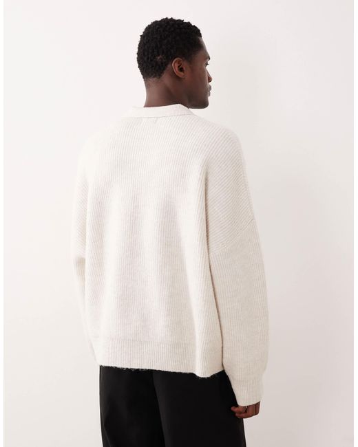 Pull ultra-oversize coupe carrée en maille à côtes anglaises et col cranté - écru ASOS pour homme en coloris Natural