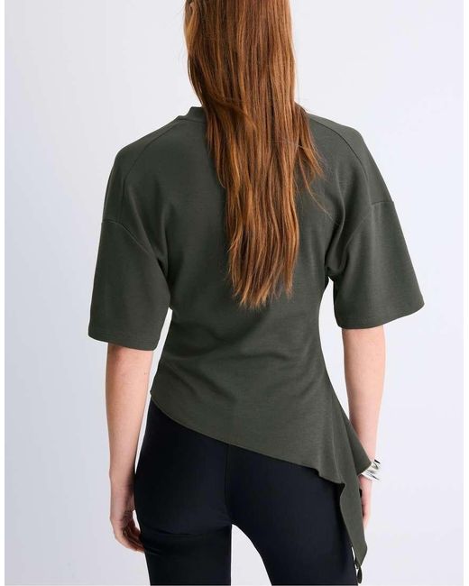 Stradivarius Green Asymmetric Short Sleeve T-shirt
