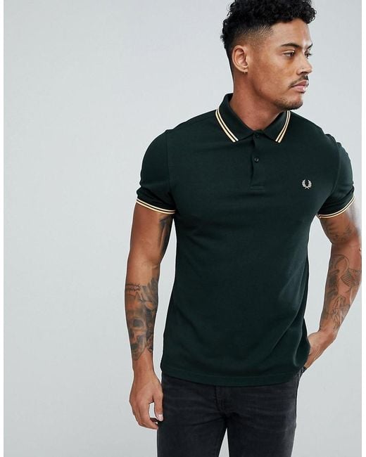 Fred Perry Slim Fit Twin Tipped Polo Shirt In Dark Green for men