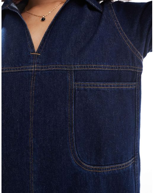 Robe polo courte en jean avec coutures contrastantes - brut ASOS en coloris Blue