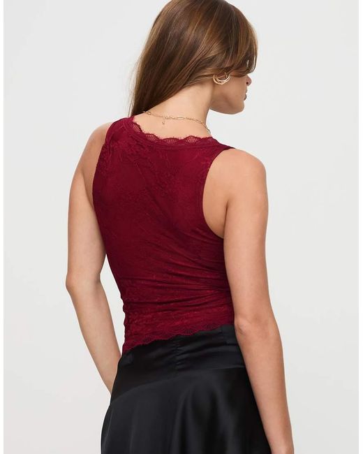 Princess Polly Red Far Away Lace V Neck Vest Top
