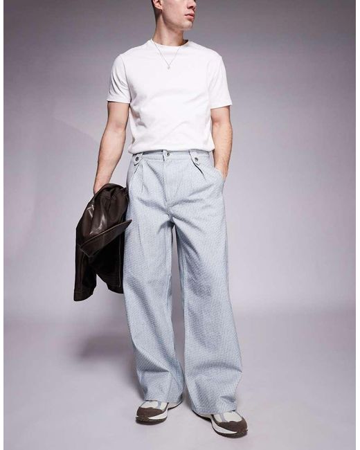 ASOS Purple Premium Pleated Pinstripe Trouser for men