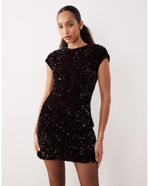 Mango Black Sequin Cap Sleeve Mini Dress