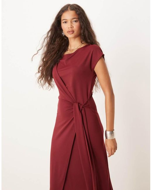 ASOS Red Cap Sleeve Tie Wrap Front Maxi Dress