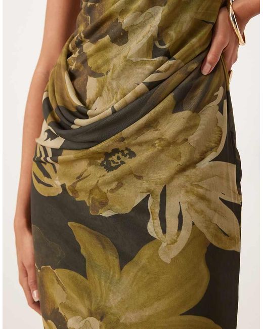 ASOS Natural Sleeveless Ruched Waist Midi Dress