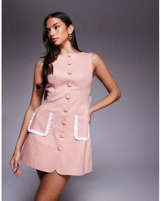 ASOS Pink Button Down Mini Dress With Bow Back