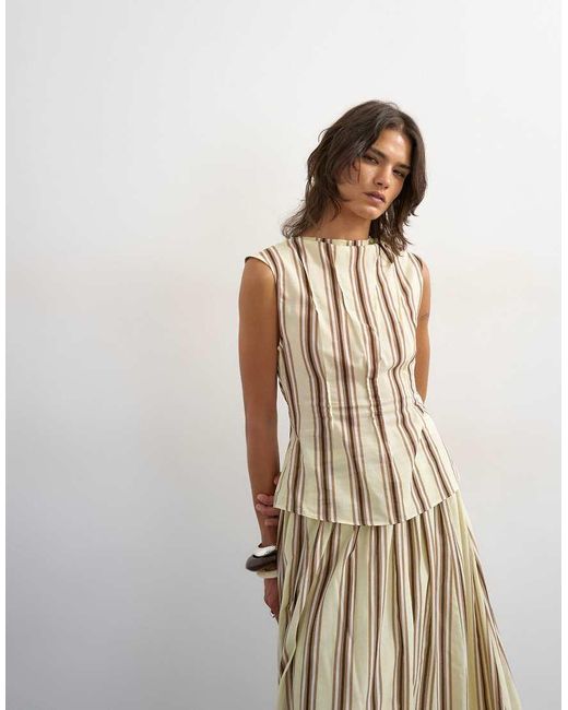 TOPSHOP Brown Co-ord Grown On Neck Pin Tuck Top