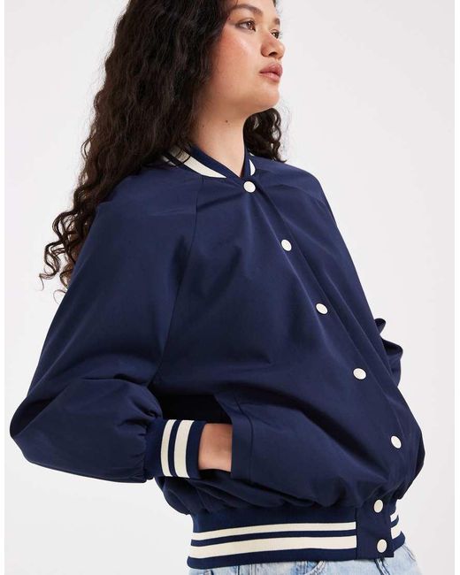 ASOS Blue Sporty Rib Trim Varsity Jacket