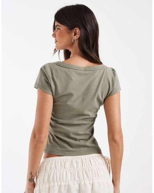Hollister Green V Neck Wrap Front Top