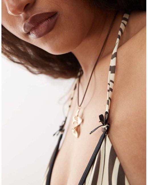 Lioness Brown Gisele Bow Detail Contrast Trim Halterneck Bikini Top