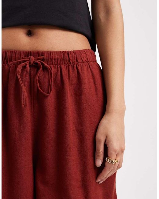 New Look Red Ruffle Linen Blend Pull-on Shorts
