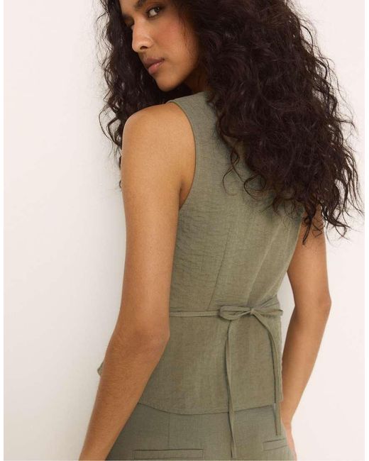 Stradivarius Blue Sleeveless Buttoned Top