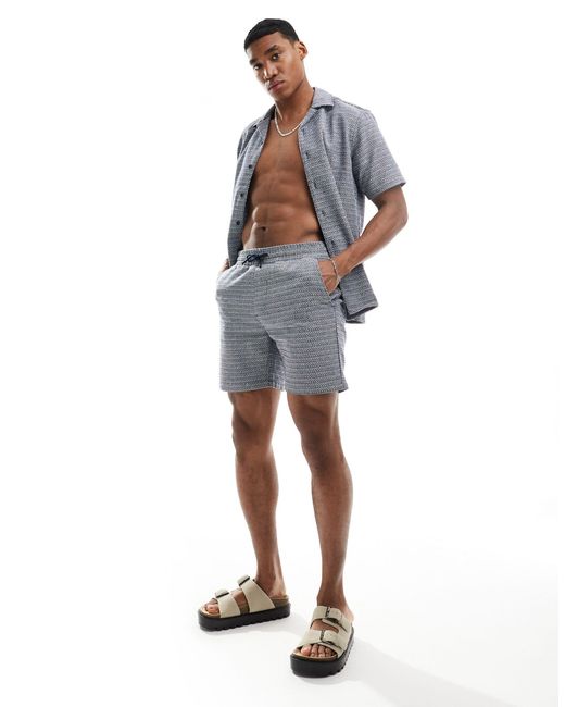 Only & Sons Blue Pull On Woven Textured Short Co-ord for men