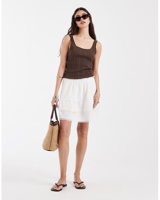 Pieces Brown Tiered Mini Skirt
