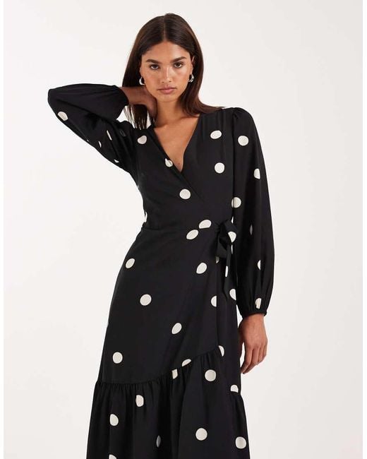 Wednesday's Girl Black Long Sleeve Wrap Around Midaxi Dress
