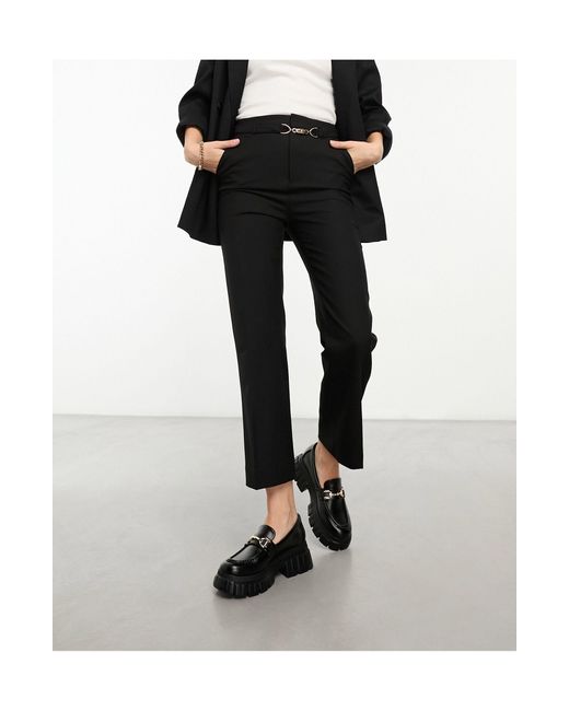 & Other Stories Black Stretch Wool Blend Trousers With Self- Belt Detail