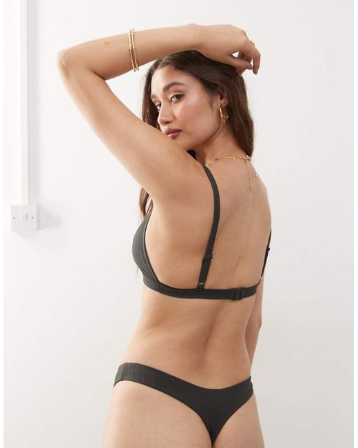 Weekday Brown Ribbed Triangle Bikini Top