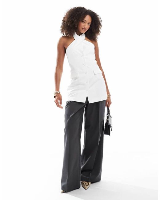 Bershka White Longline Halterneck Tailored Waistcoat