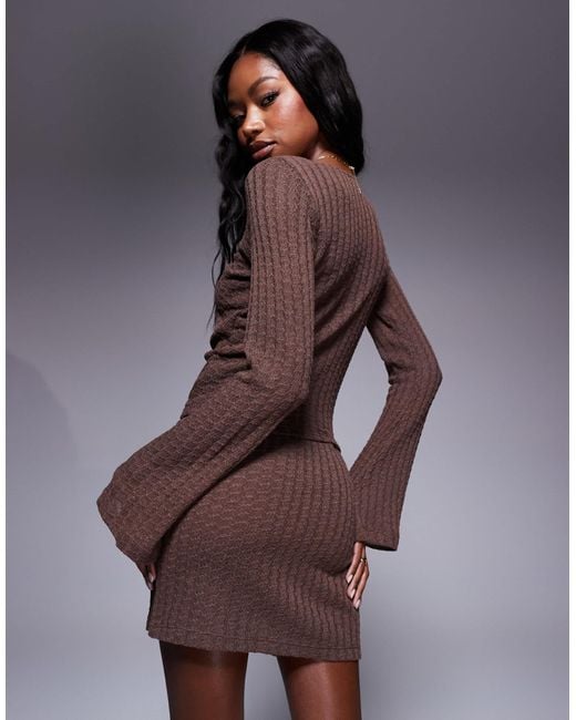 ASOS Brown Co-Ord Crochet Knit Long Sleeve Top With Hardware Detail