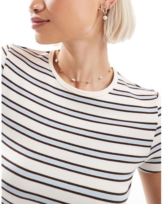 T-shirt rayé à manches courtes - blanc Stradivarius en coloris Gray