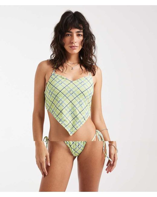 Daisy Street Green Bandana Bikini Top And Tie Side Bottoms