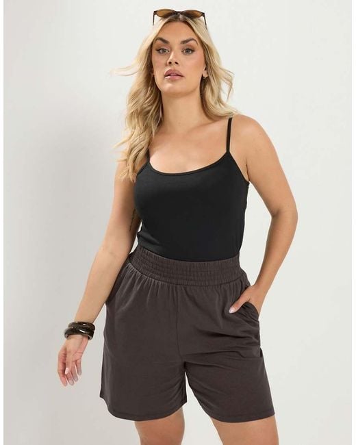 Yours Clothing Black Shirred Waist Shorts