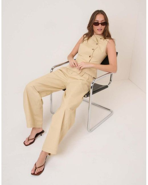 Nobody's Child Natural Cotton Tailored Barrel Leg Pants