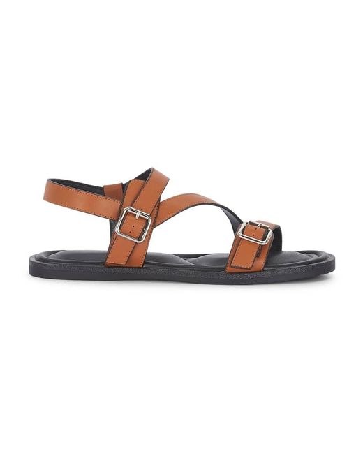 SEQWL Brown Strappy Flat Sandals Gladiator Style Double Buckle Detail