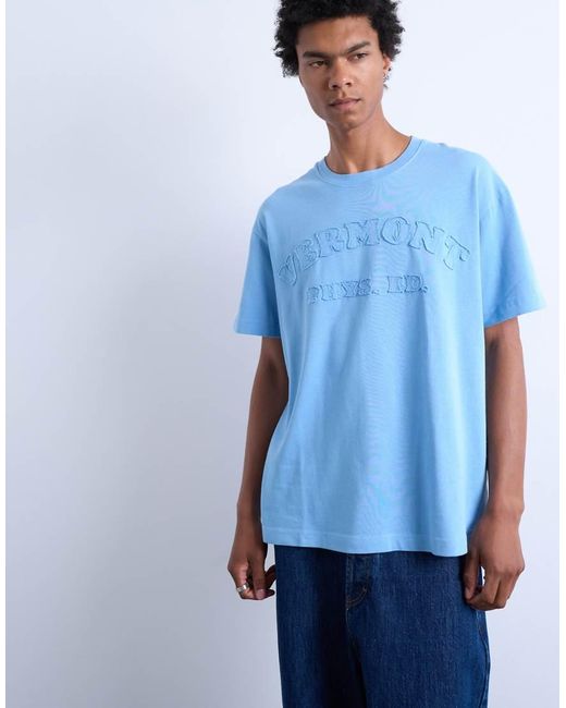 T-Shirt Oversize Slavato Con Scritta "Vermont Phys Ed" Ricamata di Topman in Blue da Uomo
