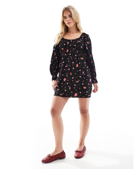 Miss Selfridge Long Sleeve Mini Tea Dress in Black | Lyst Canada