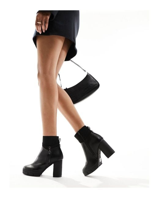 River Island Black Heeled Boot With Side Zip
