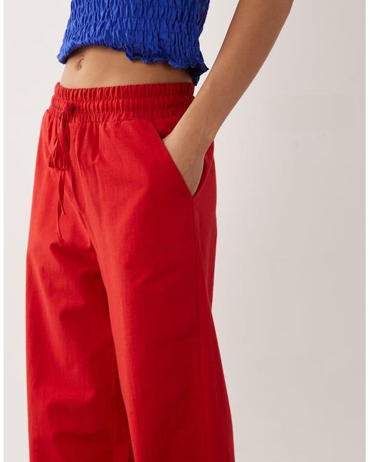 Miss Selfridge Red Linen Blend Wide Leg Trouser