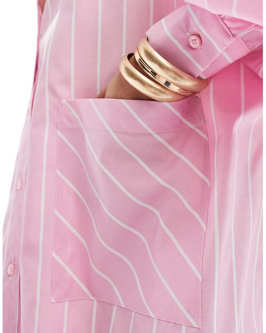 Vestito camicia oversize a righe di ASOS in Pink