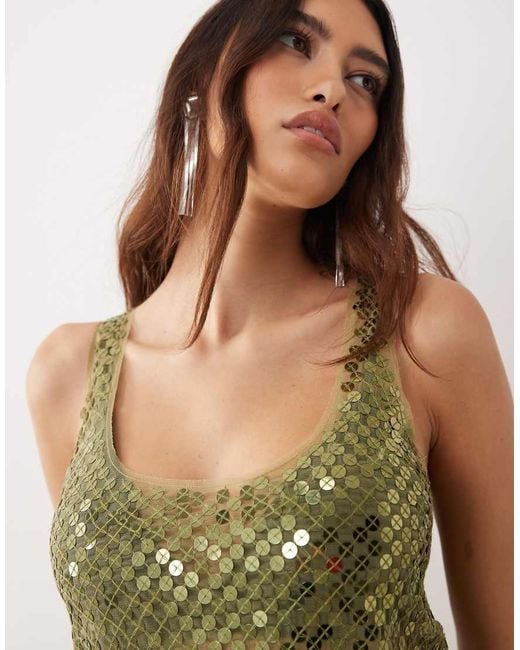 ARRANGE Multicolor Sheer Disc Sequin Maxi Vest Dress