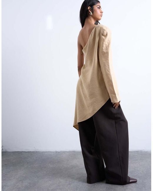 TOPSHOP White Cupro Asymmetric Top With Shoulder Pads