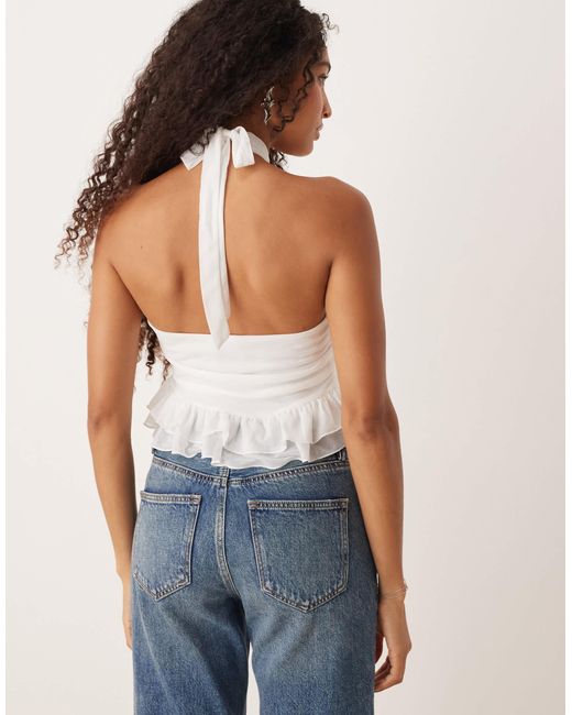 ASOS White Twist Halter Neck Ruffle Top