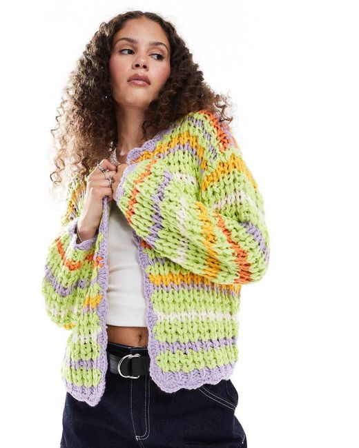 Bailey Rose Yellow Open Knit Bright Stripe Cardigan