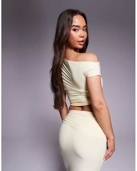 Kaiia Gray Exclusive Double Layered Slinky Tie Detail Off Shoulder Top Co-ord