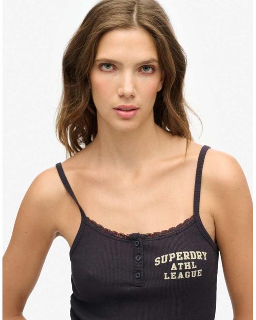 Superdry Blue Athletic Essentials Graphic Button Cami Top