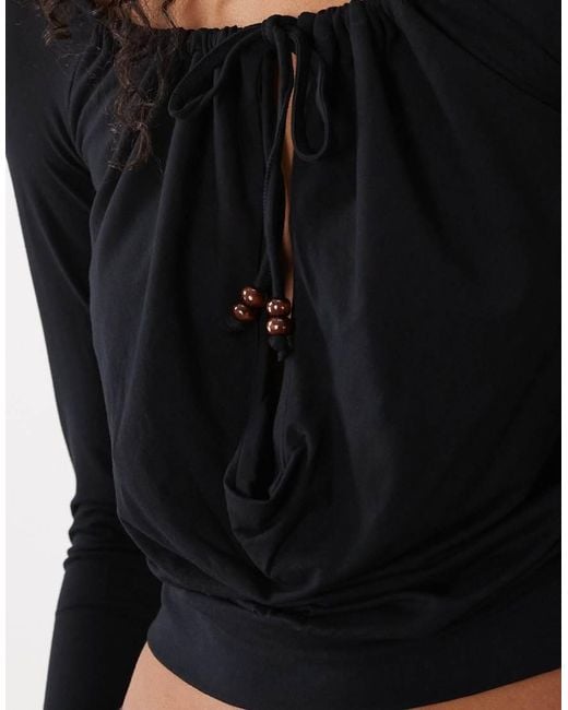 Motel Black Sore Cowl Plunge Beaded Top