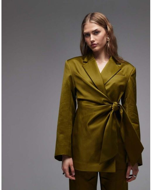 & Other Stories Green Satin Blazer With Tie Waist Detail