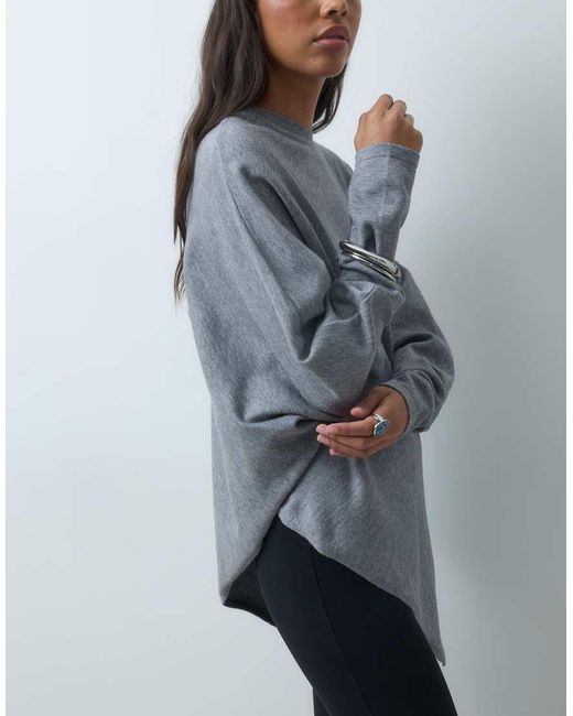 Mango Gray Asymmetric Hem Knit Top