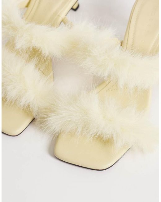 ASOS Natural Hercules Faux Fur Minimal Mid Heeled Mules