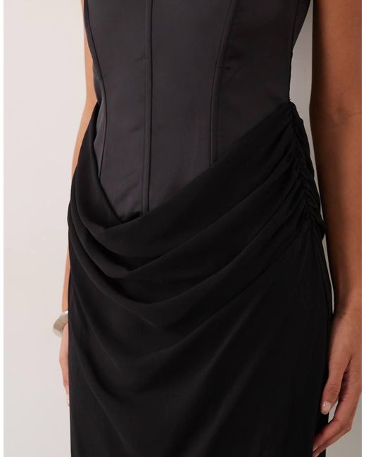 TFNC London Black Velvet Corset Bandeau Chiffon Maxi Dress