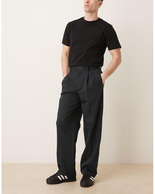 ASOS Black Smart Pleated Wide Leg Pants for men
