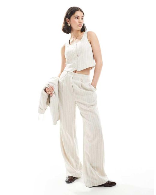 New Look White Co-Ord Linen Wide Leg Stripe Trousers