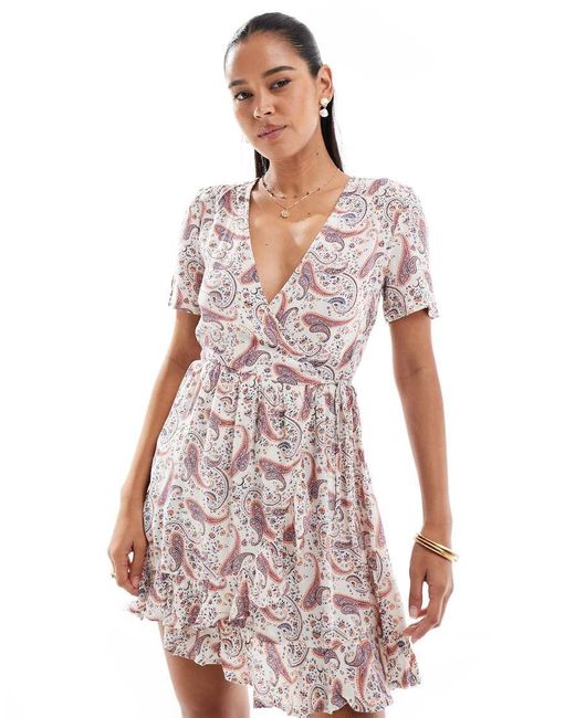 Superdry White Short Sleeve Printed Mini Wrap Dress