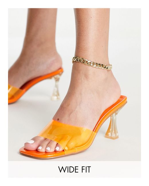 SIMMI Orange Simmi London Wide Fit Mid Heeled Mule Sandals