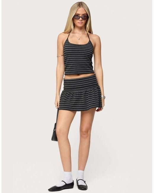 Edikted Blue Moria Striped Fold Over Mini Skirt